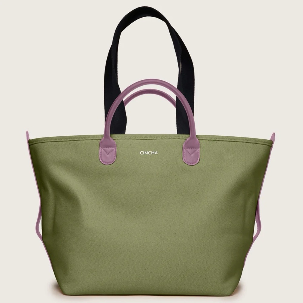 Cincha Olive Green Canvas Tote Bag with Purple Accents